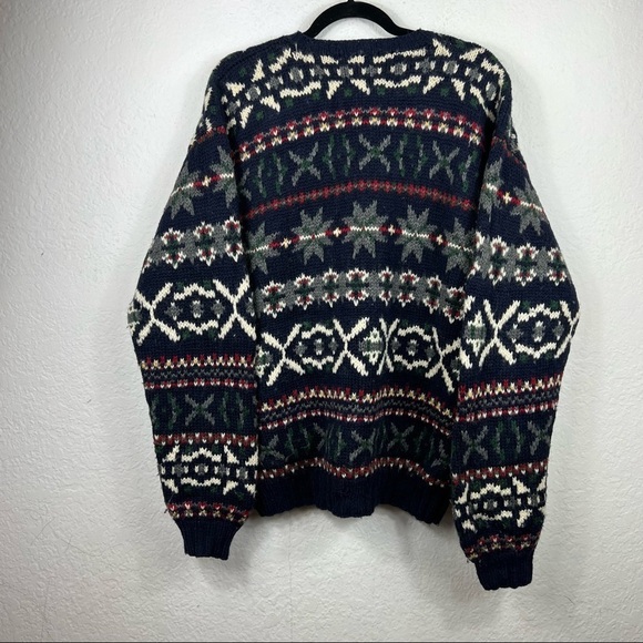 Vintage Green Tag J.Crew 100% Wool Snowflake Pattern Knit Sweater - Picture 7 of 9